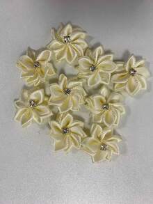 30Pcs/Set Solid Color Garment Decoration Excipient, Cute Fabric Rhinestone Decor Flower Design DIY Jewelry Accessory For Sewing - Beige - View 14