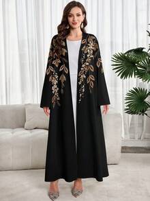 Al Najma Áo Abaya dài tay loe rộng rãi, in hoa, kiểu dáng kín đáo, chất liệu vải voan Ả Rập. - trắng - Xem 6