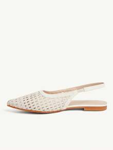CUCCOO CHICEST Sandal Wanita Ujung Lancip, Terbuat dari Tenun Asli, Sambungan, Cocok untuk Perjalanan Sehari-hari, Kasual, Serbaguna, Modis, Sepatu Musim Panas Datar - Krem - View 4