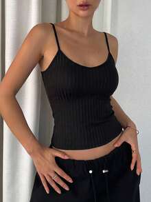 DAZY Top de tirantes de uso diario versátil y casual de unicolor para mujer - Negro - Ver 2