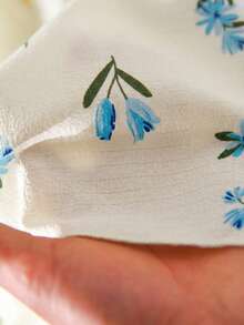 CosyJoli Plus Size Women Floral Print Tube Top Casual Top - Blue and White - View 6