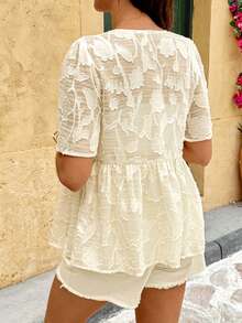 SHEIN Maternity Shirt With Bow Decor And Cutout Design, Short Sleeve Babyshower Summer - Apricot - View 4