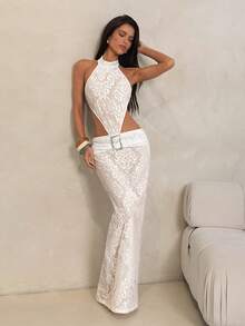 SHEIN ICON Đầm dài hở lưng, khoét eo gợi cảm dành cho nữ, thích hợp cho các buổi tiệc và tụ họp. - trắng - Xem 6