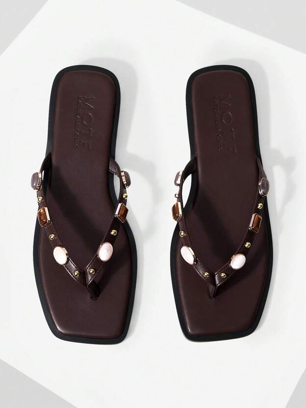 MOTF SPRING AND SUMMER NEW OUTDOOR WOMEN'S FLAT-BOTTOMED SQUARE TOE BROWN SLIPPERS CASUAL VERSATILE BEACH SANDALS SHOES