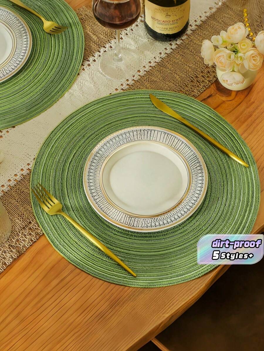 1PC 2/4/6/8PCS 15 Inch Round Woven Placemats Washable Non Slip Heat Resistant Kitchen Table Mats Coasters Durable Placemats For Kitchen Coffee Shop Office Dining Table Living Room Green Home Decor For Family Gatherings Birthday Wedding Party Christmas Thanksgiving Holiday Decorations Housewarming Gifts - Green - View 1