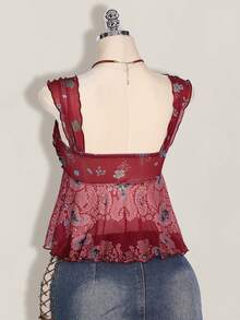 SHEIN ICON Women's Casual Floral Print Camisole - Burgundy - View 8