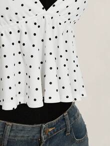 SHEIN ICON Áo hai dây cổ yếm viền bèo nhún in họa tiết chấm bi dành cho nữ - trắng - Xem 11