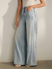 Quần jeans thời trang màu xanh nhạt viền ren - Màu xanh lam - Xem 5