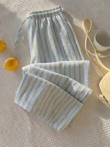 Comfortcana Quần nữ kẻ sọc phối màu, kiểu dáng thường ngày, đa năng. - Màu xanh lam - Xem 6