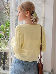 DAZY Women's Fashionable Versatile Single-Breasted Long Sleeve T-Shirt - Light Yellow - View 2