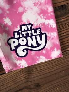 My Little Pony X SHEIN 少女卡通印花T恤和扎染印花短裤套装 - 白色 - 查看 5