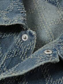 Manfinity Denimwave Áo sơ mi nam tay ngắn chất liệu denim xanh, kiểu dáng thường ngày, chất liệu dệt kim. - Rửa trung bình - Xem 7