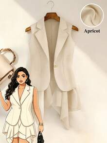 GlowEve CURVE Plus Size Women's Solid Color Single-Breasted Casual Lapel Vest, Versatile For Commuting And Outings - Apricot - View 1