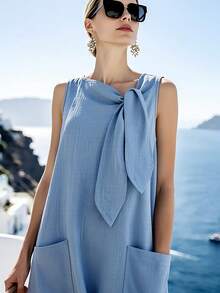 SHEIN Holidaya Robe décontractée à la mode Top de gamme à taille haute sans manches pour femmes, robe de printemps/été pour femmes, vacances, sortie, Y2K, printemps, été, rentrée scolaire, décontracté, plage, affaires, polyvalente, robe longue gris-bleu décontractée pour femmes, robe de couleur unie pour femmes - Bleu gris - Voir 6