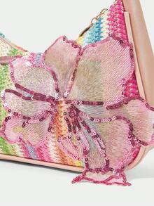 SHECARRY 1pc Summer Beach Essential Rainbow Bag, Starfish Shell Chain Bag, Sequined Flower Decorated Holiday Messenger Bag (The Location Of The Flowers Is Slightly Different From The Batch) - Multicolor O - View 5
