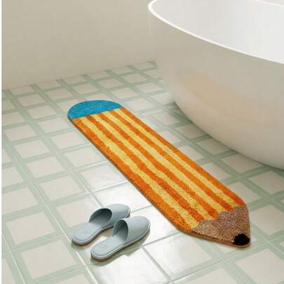 Joivida 1PC Cute Pencil Shaped Long Floor Mat, Soft Faux Cashmere Bedroom Rug, Anti-Slip Absorbent Bath Mat For Bedroom, Bedside & Bathroom, Novelty Long Strip Carpet With Striped Design, Cute Home Decor For Kids Room, Dorm & Living Room, Ideal Gift For Students, Kids & Home Decor Lovers, Faux Cashmere Material With Non-Slip Backing, Perfect For Bedroom Decoration, Bedside Mat, Bathroom Rug & Daily Use, Great For Kids Room Rug, Long Strip Floor Mat & Cute Home Accessory