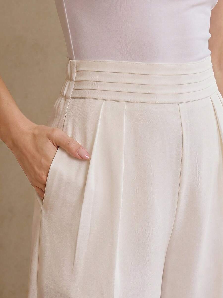 Fashionable Navy Blue Suit Pants, Summer Outfits, Waist Design Women's Formal Trousers - Beige - View 1
