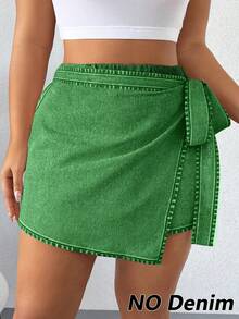 SHEIN Elenzya Quần short mùa hè dáng rộng, thoải mái, có dây rút. - màu xanh lá - Xem 3