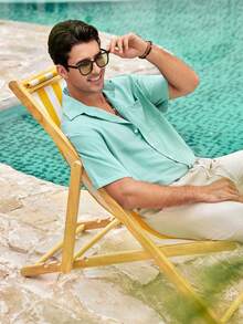 Mercer Haus Camisa casual de unicolor para hombre, chaqueta-camisa de manga corta de moda, verde menta, camisa de playa de resort hawaiano - verde menta - Ver 1