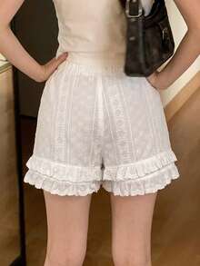 DAZY Women's Lace Patchwork Elegant Cute Shorts, White, All Season Summer Vacation - White - View 5