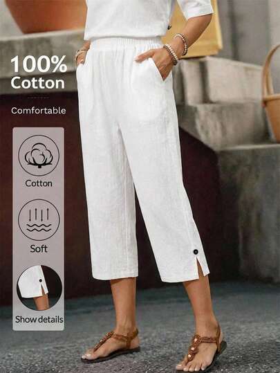 EMERY ROSE Women's Casual Vacation & Commute Solid Color Slant Pocket Cropped Pants