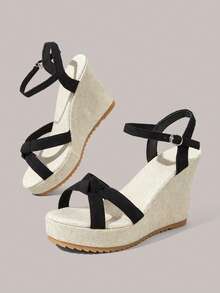 Styleloop Giày đế xuồng và sandal đế xuồng mùa hè hở mũi phong cách bohemian, sandal đi biển bằng rơm kiểu La Mã, không gian nghỉ dưỡng, trang phục mùa hè, đồ dùng cần thiết khi đi du lịch. - Màu đen + Hoa - Xem 4