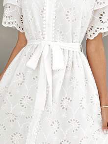 SHEIN PETITE CURVE Plus Size Women's Elegant Summer White Floral Lace Trim Dress,Embroidered Collar Cardigan Boho Vacation Holiday Outfits,Classy Tea Party Graduation - White - View 8