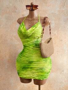 Đầm nghỉ mát hở lưng hai dây nhuộm màu tie-dye dành cho nữ, thích hợp cho mùa hè. - Nhiều màu - Xem 6