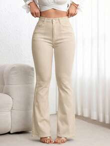 SHEIN PETITE Women's Casual Versatile Solid Color Flare Jeans - Multicolor - View 7