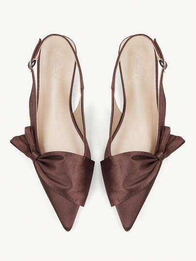 CUCCOO CHICEST Giày nữ mùa xuân hè bằng satin, nơ lớn trang trí phía sau, mũi nhọn ba lớp, đế bằng, kiểu dáng thanh lịch Pháp, sandal cao gót bằng satin màu nâu dành cho nữ, thích hợp đi trong nhà, đi làm, đi mua sắm, hẹn hò, quà tặng ngày lễ.