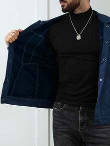 Manfinity Homme Men's Fashionable Versatile Button-Up Long Sleeve Casual Jacket - Royal Blue - View 5