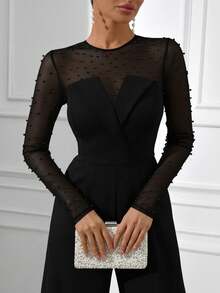 EURMUSE Women Pearly And Tulle Detailed Jumpsuit - Black - View 5