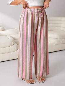 Solflare Plus Size Women Casual Striped Pants - Multicolor - View 5