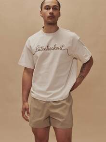 Musero Oversized Crew Neck Short Sleeve Large Front Chest Embroided "LATE CHECKOUT" Patch Detailing Spring Summer Essentials Holiday - White - View 5
