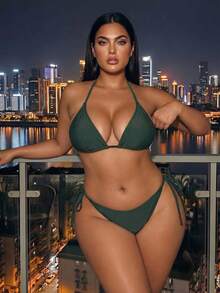 Swim SXY 大码女式绿色比基尼两件套 - 墨綠色 - 查看 4