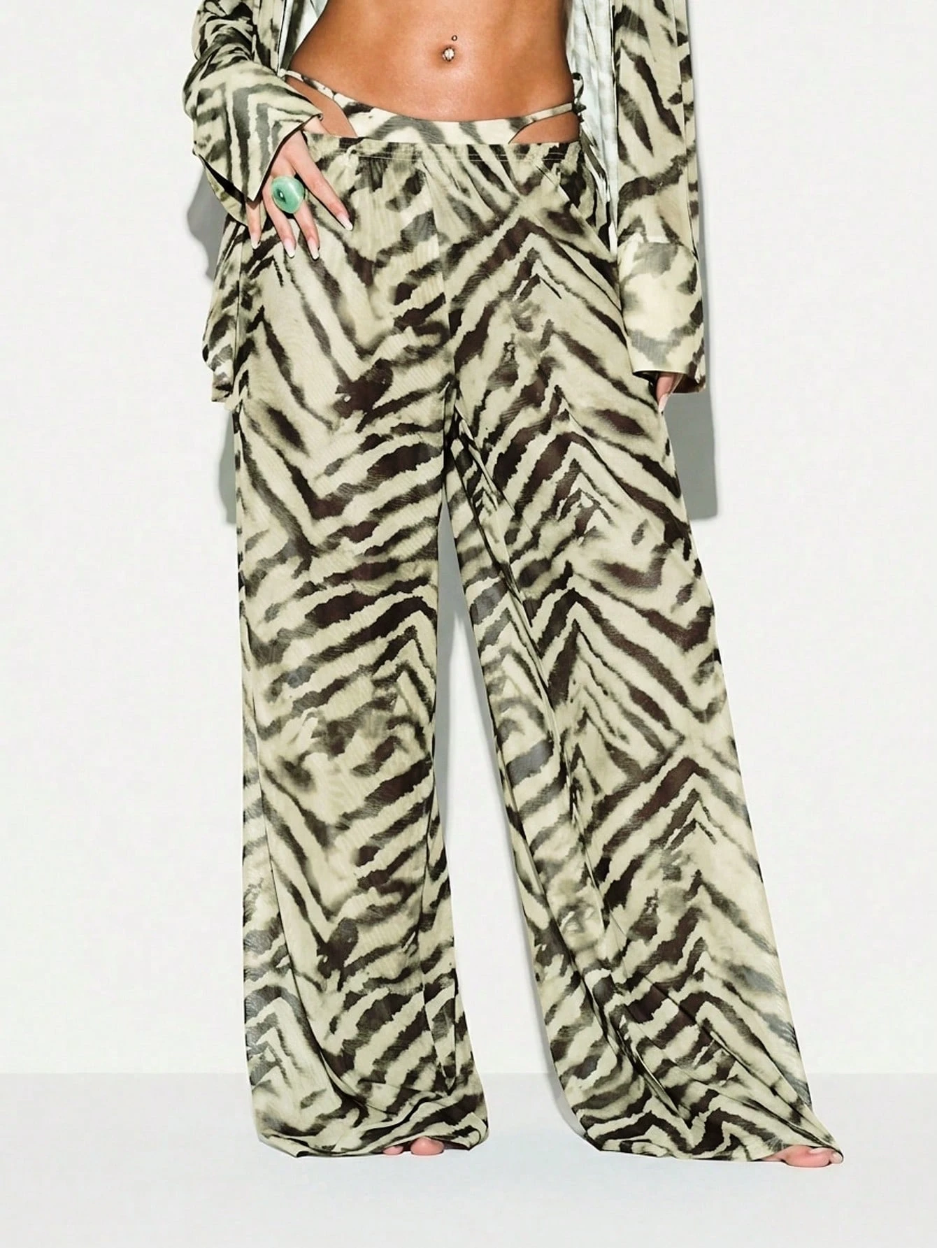 KIZN Zebra Print Mesh Wide Leg Palazzo