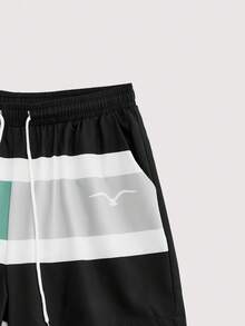 Open Phase Quần short nam mùa hè in họa tiết, cạp chun, túi xéo, chất liệu Hawaii, nhanh khô, hai lớp lót lưới, họa tiết chim mòng biển 3D tương phản, quần bơi thời trang thường ngày cho kỳ nghỉ biển. - Nhiều màu - Xem 3