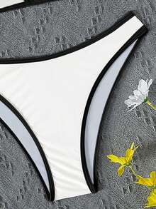 Bonvoyette Contrast Color Trim Tankini Swimwear Set - Black and White - View 4