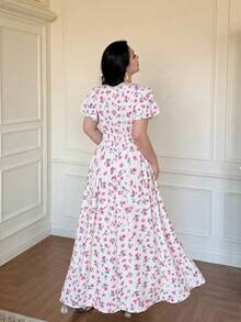 Vibekara Nuevo vestido de verano elegante con parches de encaje negro y cintura ceñida que reduce la edad - Rojo y blanco - Ver 2