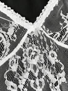 SHEIN MOD Plus Size Lace 2 In 1 Black & White Short Dress - White - View 2