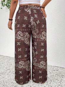 SHEIN Frenchy Plus Size Women's Paisley Print Drawstring Waist Wide Leg Pants Palazzo Pants Women Boho Pants For Women Bohemian Trousers Beach Outfit For Women Pants Brown Cover Up Pants Brown Pant Country Pants Country Style For Women Summer Holiday Outfits Summer Outfits Retro Printed Trousers For Women Large Size Brown Printed Wide Leg Trousers Casual Vacation Trousers Beach Trousers Holiday Outfits For Daily Wear - Multicolor - View 6