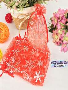 Bolsas de papel de regalo - Copo de nieve rojo - Ver 1