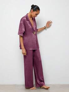 MAIJA Business Professional Solid Colour Tailored Blazer Set - Purple - View 5