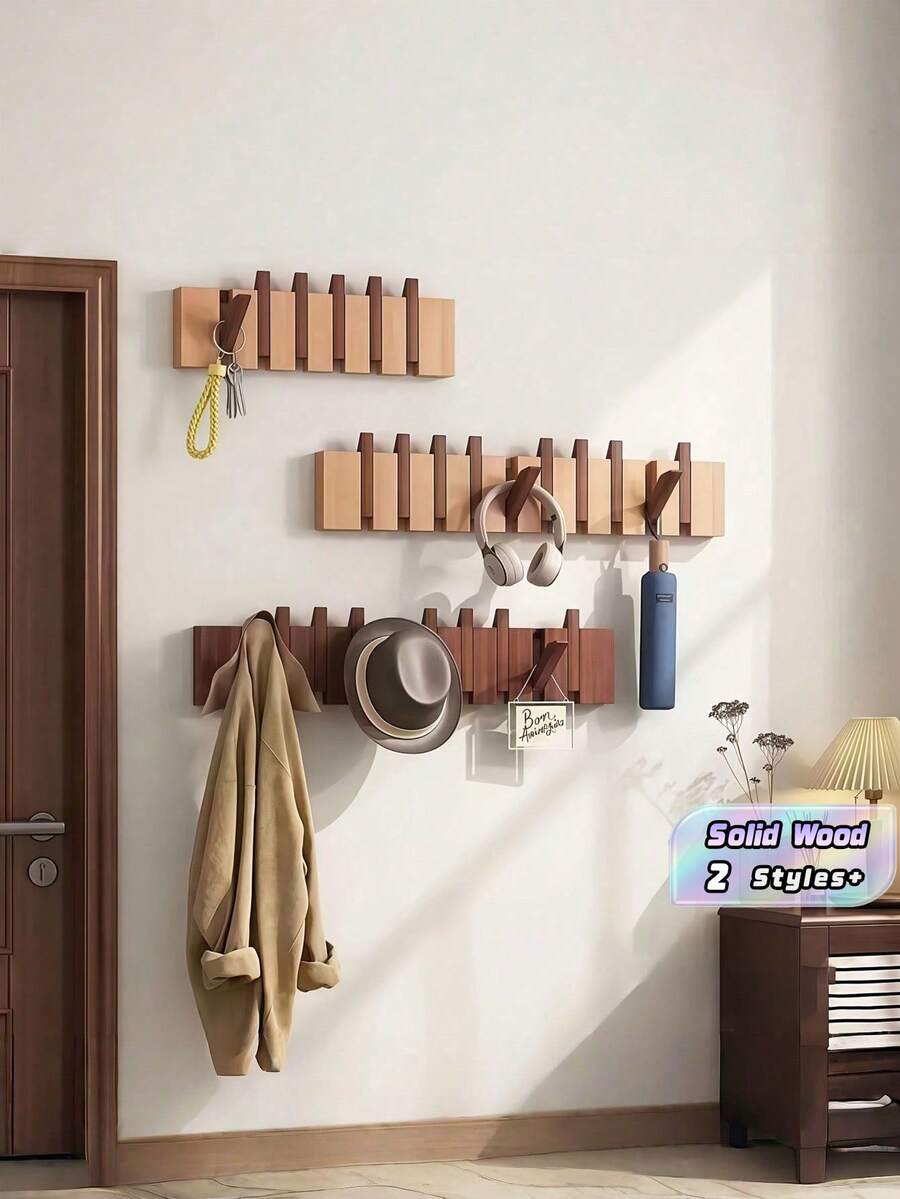 1 cái Giá treo áo khoác bằng gỗ tự nhiên 4 móc, gắn tường, tiết kiệm không gian, bền chắc, hình đàn piano, màu óc chó, thích hợp cho lối vào, phòng ngủ, phòng tắm, không gian nhỏ, dụng cụ sắp xếp nhà cửa, móc treo tường lưu trữ. - Nhiều màu - Xem 1