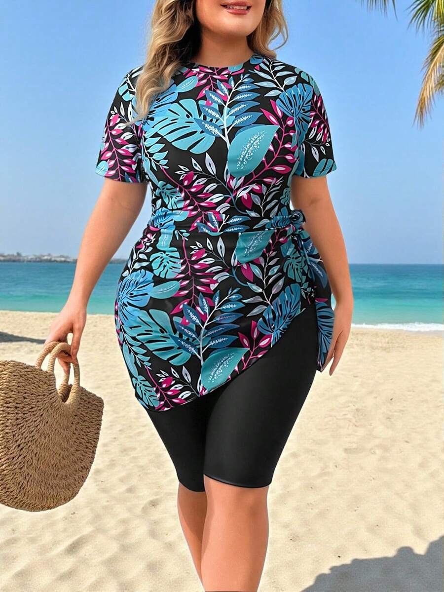 SHEIN Swim Mulvari Áo tắm Burkini in họa tiết ngẫu nhiên dành cho nữ cỡ lớn - Nhiều màu - Xem 1