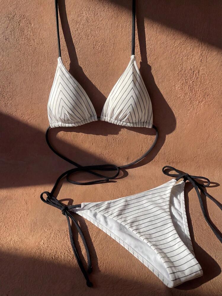 Women's Striped Halter Sexy Bikini Swimsuit Set For Beach Vacation