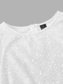 SHEIN MOD 黑色腰带和白色亮片拼接圆领无袖连体衣 - 白色 - 查看 7