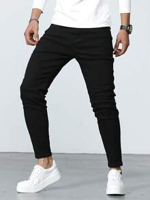 Manfinity CityGents Nam Skinny Jeans Slim Fit Dài Wash Dark Wash Jean Cargo Plain Black Work Basic Chồng - màu đen - Xem 4