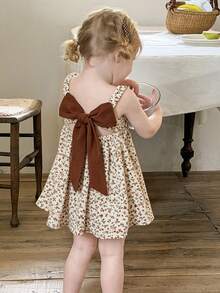 LMoss Kids Baby Girl Floral Print Loose Strap Dress, Summer - Multicolor - View 4