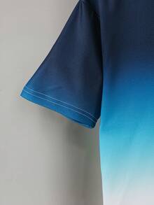 2 pièces/Set Tenue décontractée pour garçons adolescents avec contraste de couleur dégradé, t-shirt à manches courtes de sport et shorts, ensemble de loisirs sportifs pour les déplacements quotidiens et l'exercice - Bleu marine - Voir 5